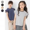 ボーダー肩フリルTシャツ