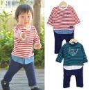 マリンボーダーレイヤード風長袖カバーオール