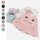 プリントフリルギャザー切替長袖Tシャツ