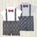 蝶ネクタイ付きサスペンダー風半袖カバーオール