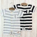 オーガニック素材ボーダー柄半袖カバーオール