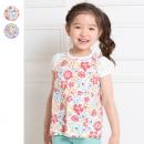 袖レース花柄半袖Tシャツ