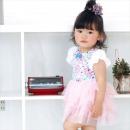 水彩風花柄チュールロンパース