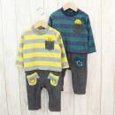 スマイリーフェイスブークレー裏起毛長袖カバーオール