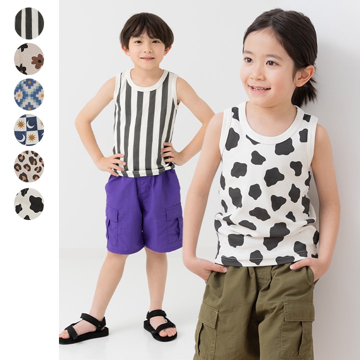 総柄リブタンクトップ