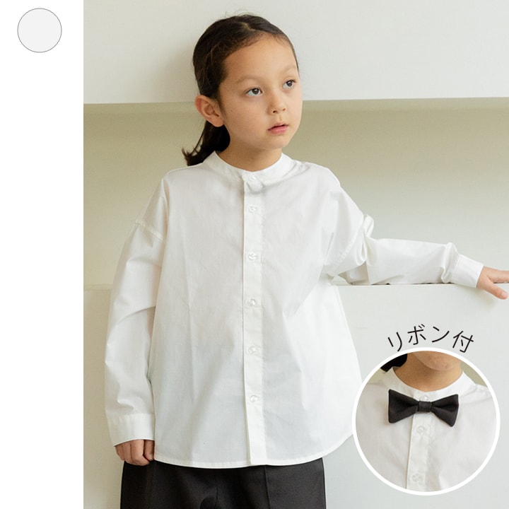リボン付き長袖シャツ