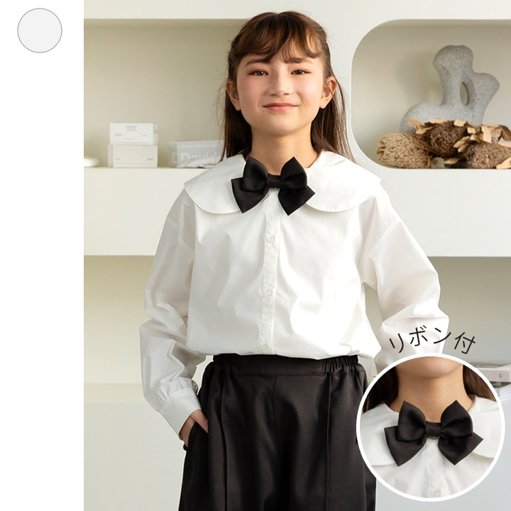 リボン付き長袖ブラウス
