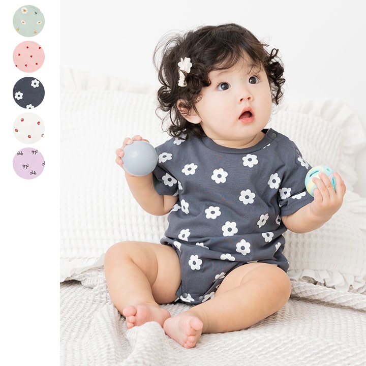 総柄半袖ロンパース