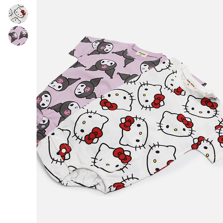 〈サンリオ〉総柄半袖ロンパース