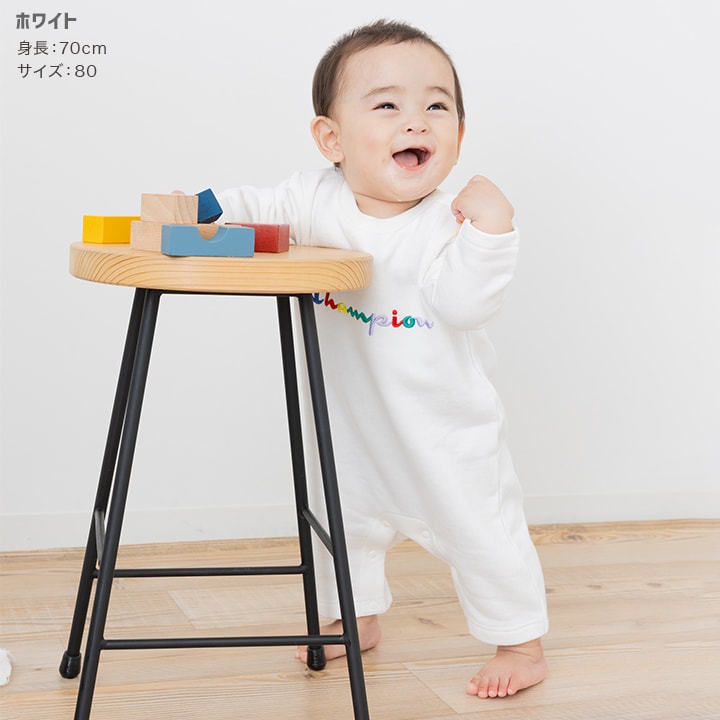 〈チャンピオン〉カラフルロゴ裏毛カバーオール