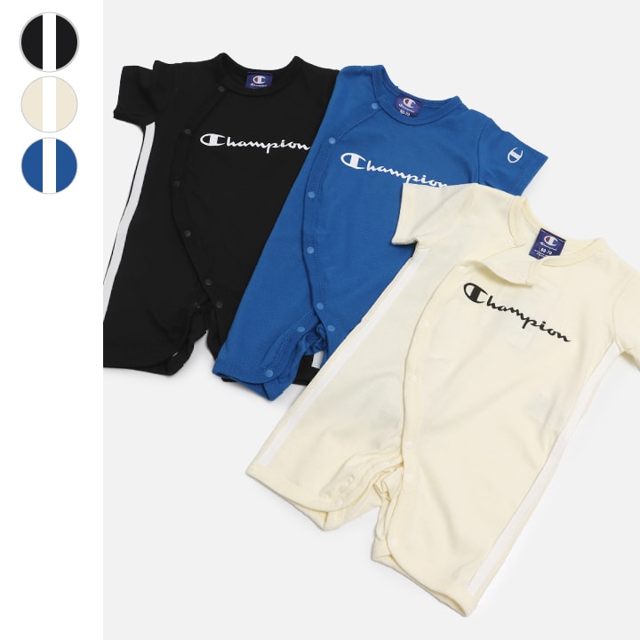 〈チャンピオン〉脇ライン半袖ミニカバーオール