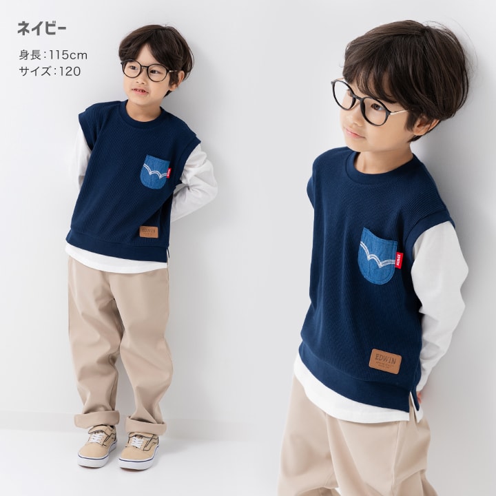 〈EDWIN〉レイヤード風長袖Tシャツ